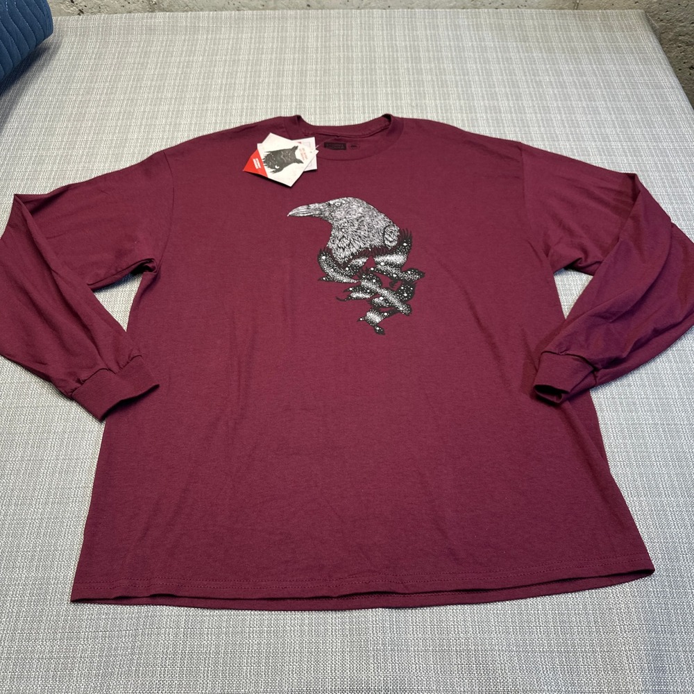 New Stormy Kromer T Shirt‎ XL Artist Series Raven Long Sleeve Burgundy